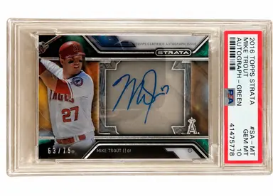 2016 TOPPS STRATA MIKE TROUT AUTOGRAPH-GREEN #SA-MT PSA10 / マイク トラウト サムネイル 1