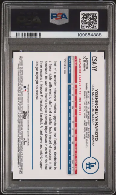 2024 TOPPS SAPPHIRE YOSHINOBU YAMAMOTO AUTO /199 #CSAYY PSA10 / 山本由伸 サムネイル 2