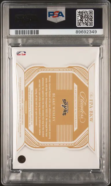2022 PANINI FLAWLESS BLAKE WESLEY PATCH AUTOGRAPH-GOLD #FPABKW PSA9 / ブレイク ウェスリー サムネイル 2