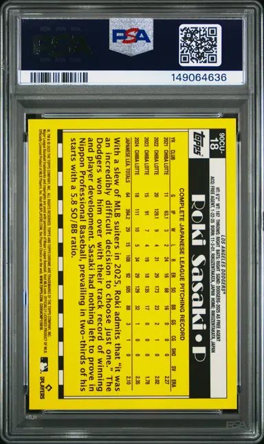 2025 TOPPS CHROME UPDATE 1990 TOPPS CHROME ROKI SASAKI  #18  PSA9 / 佐々木朗希 サムネイル 2