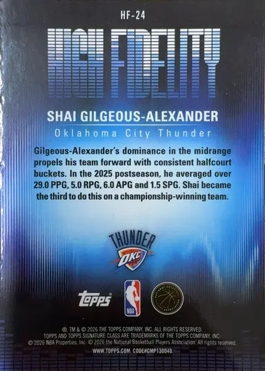 2026 TOPPS SIGNATURE SHAI GILGEOUS ALEXANDER HIGH FIDELITY #HF-24 / シェイ・ギルジャス・アレクサンダー SGA thumbnail 2