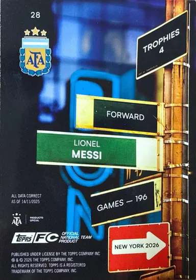 2026 TOPPS ARGENTINA TEAM SET LIONEL MESSI #28 / リオネルメッシ サムネイル 2