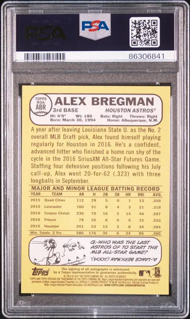 2017 TOPPS HERITAGE ALEX BREGMAN RL.ONE AUTO.-BAT ON SHLDR. #ABR PSA10 / アレックスブレグマン サムネイル 2